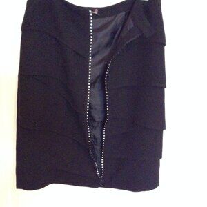Laura Women's 8P Petite Black Pencil Knee Length Skirt Front Zipper Rhinestones
